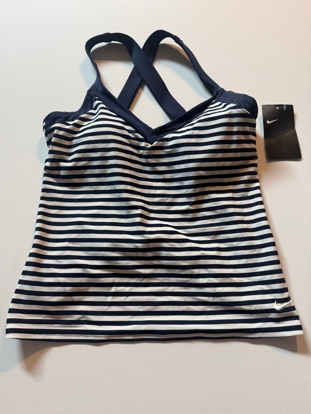 Nike Women’s XS Navy Blue & White Striped Tankini Swim Top NWT